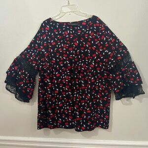 Lane Bryant Top Black with Red Cherries Size 14/16